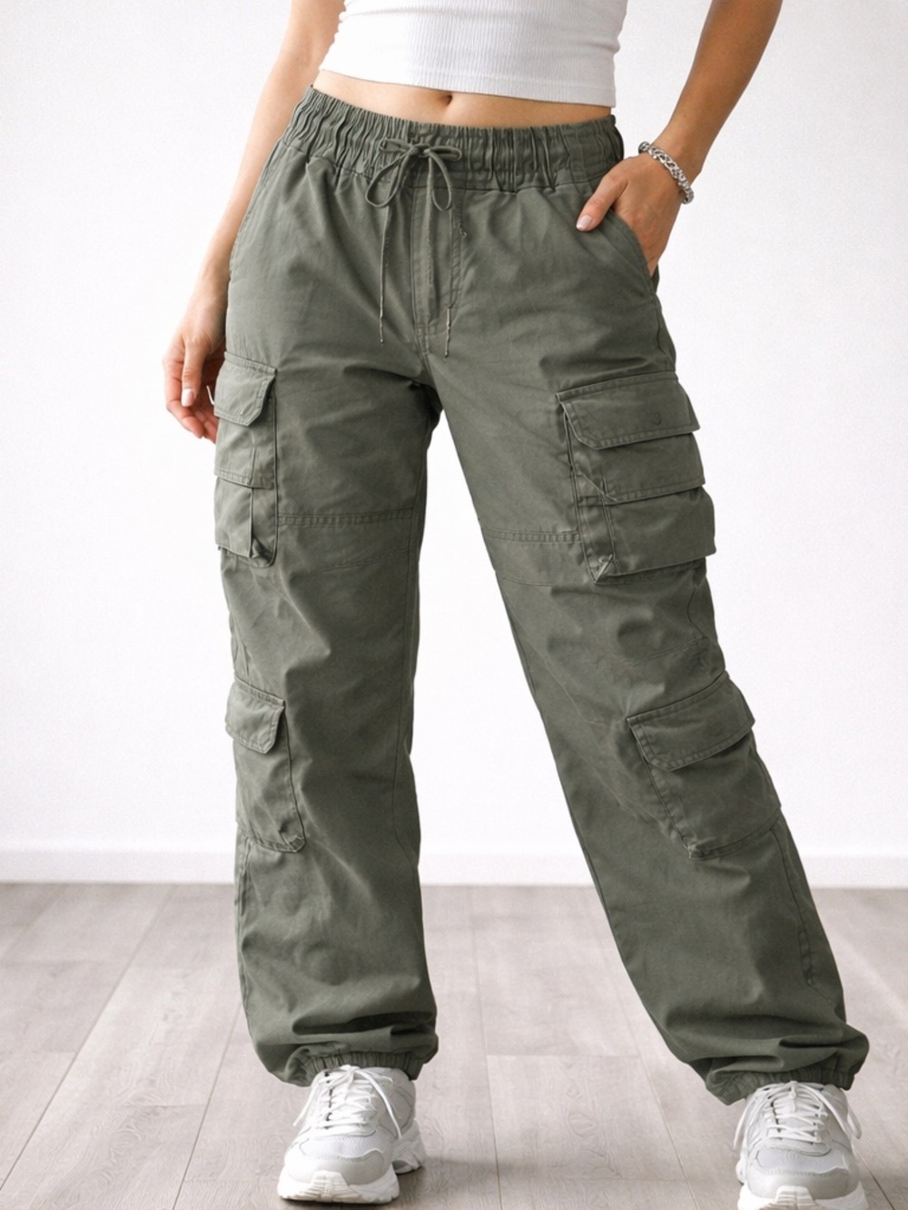 Hollister Y2K Cargo Jogger Pants Olive Green Women XS Epic Flex Grunge Utility - Picture 2 of 11